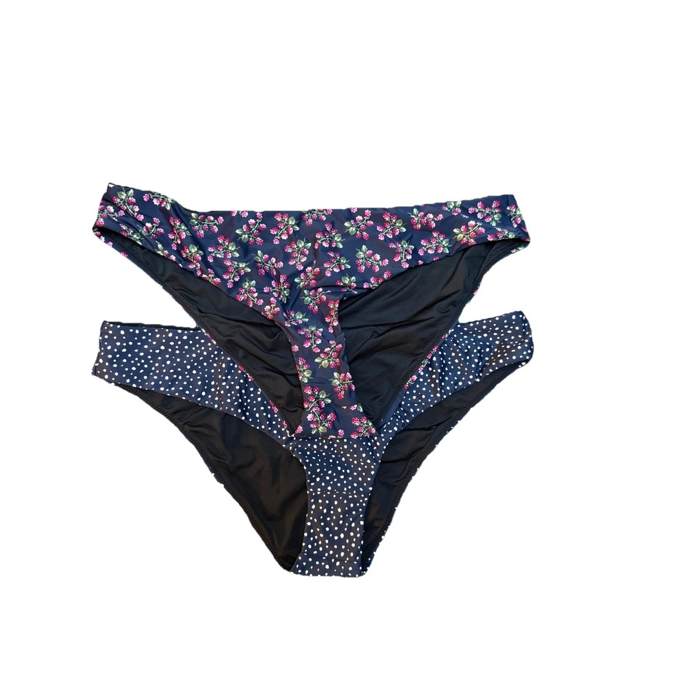 J.Crew Bikini Bottoms Womens XXL Navy Blue Floral Polka Dot 2 Pack NWT‎